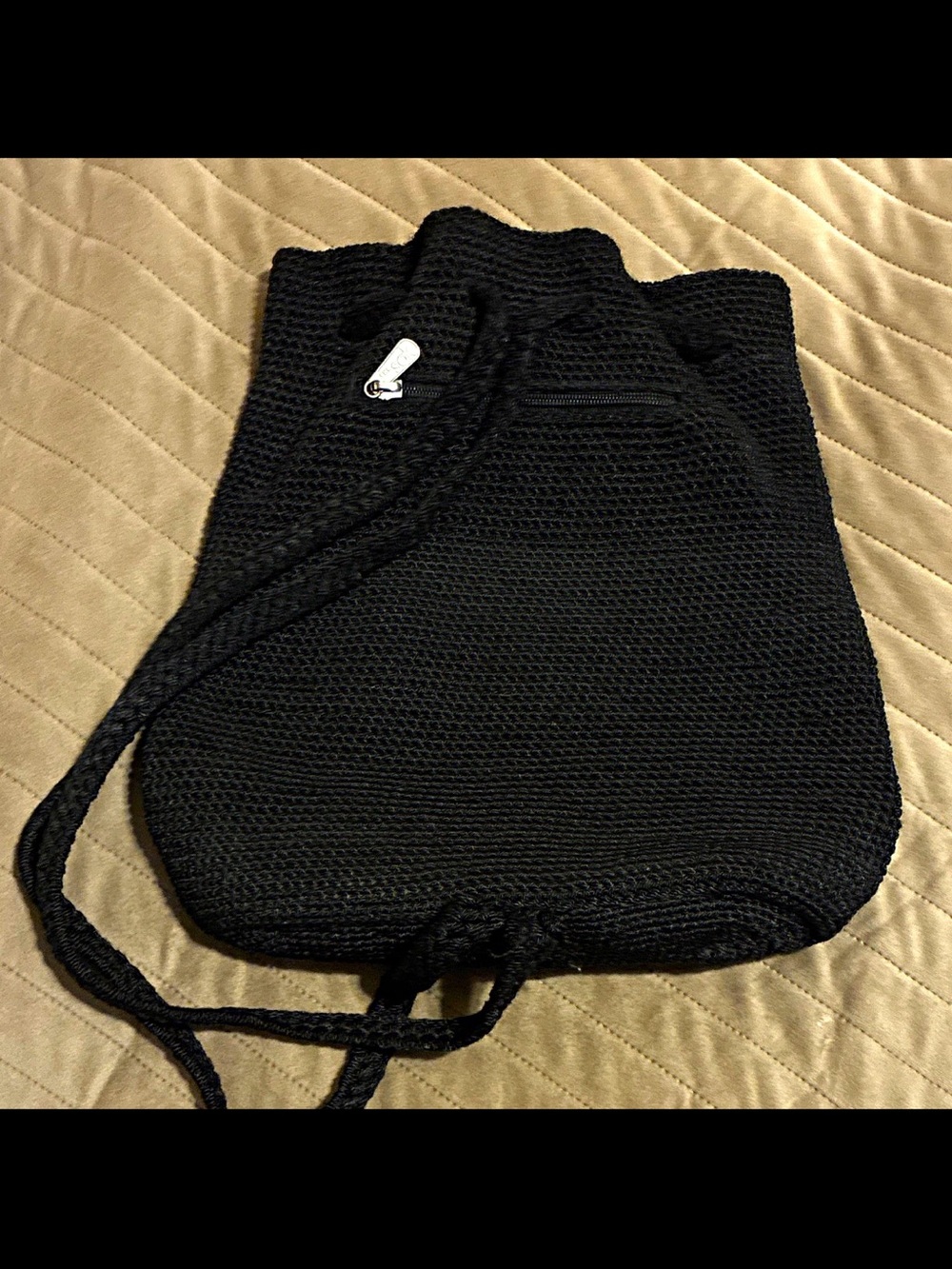 The Sak Black drawstring bucket bag backpack shoulder bag